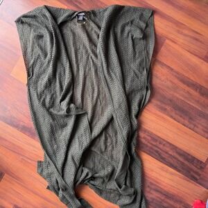 Steve Madden Womens Olive Green Pointelle Knit Open Front festival Wrap Cardigan